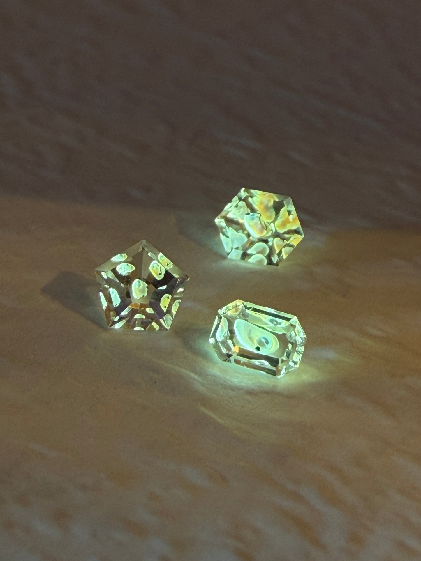 0.39 ctw Petroleum Quartz Gemstone Bundle (Set of 3) – Pentagon, Hexagon & Emerald Cut – Madagascar
