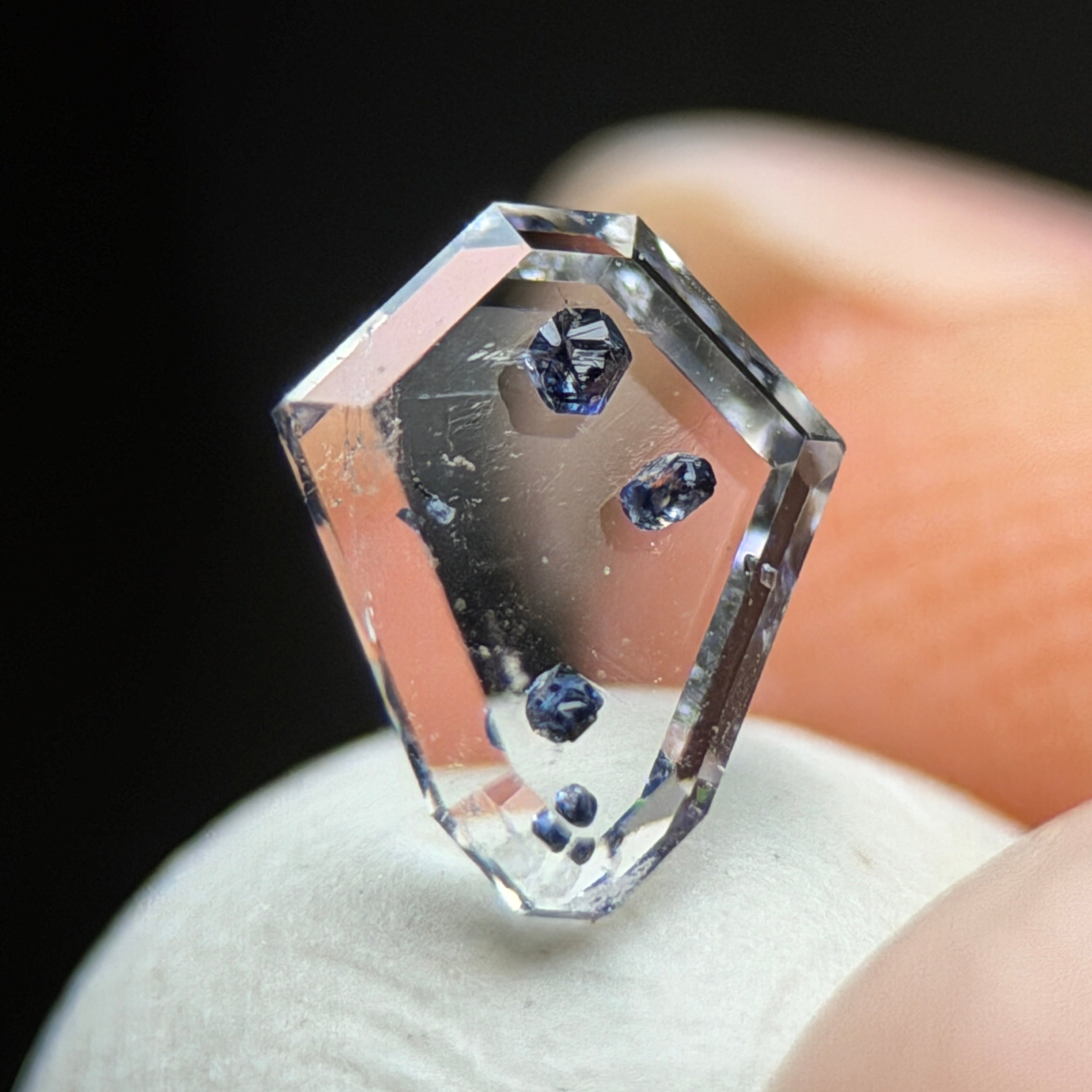 Natural Anatase in Quartz – 0.42 ct Shield / Geometric Cut (5.2 x 6.2 mm) – Mozambique – Floating Metallic Crystal Inclusions