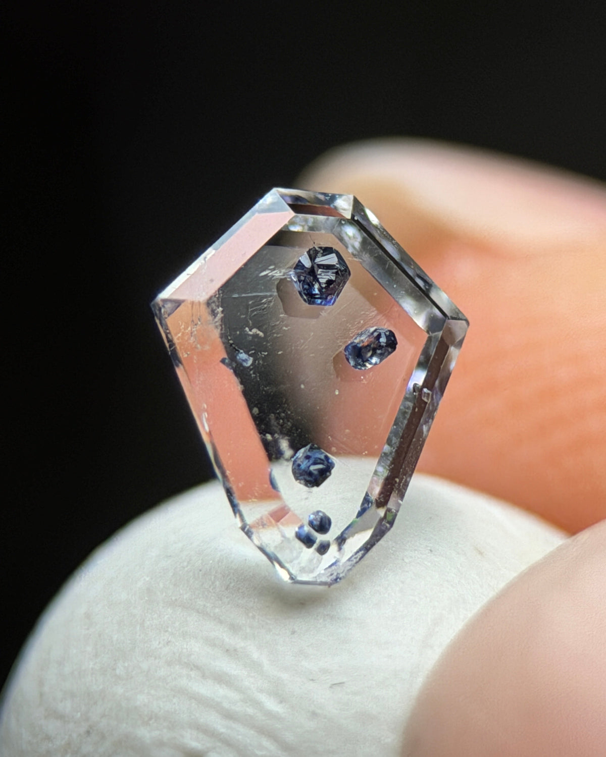 Natural Anatase in Quartz – 0.42 ct Shield / Geometric Cut (5.2 x 6.2 mm) – Mozambique – Floating Metallic Crystal Inclusions