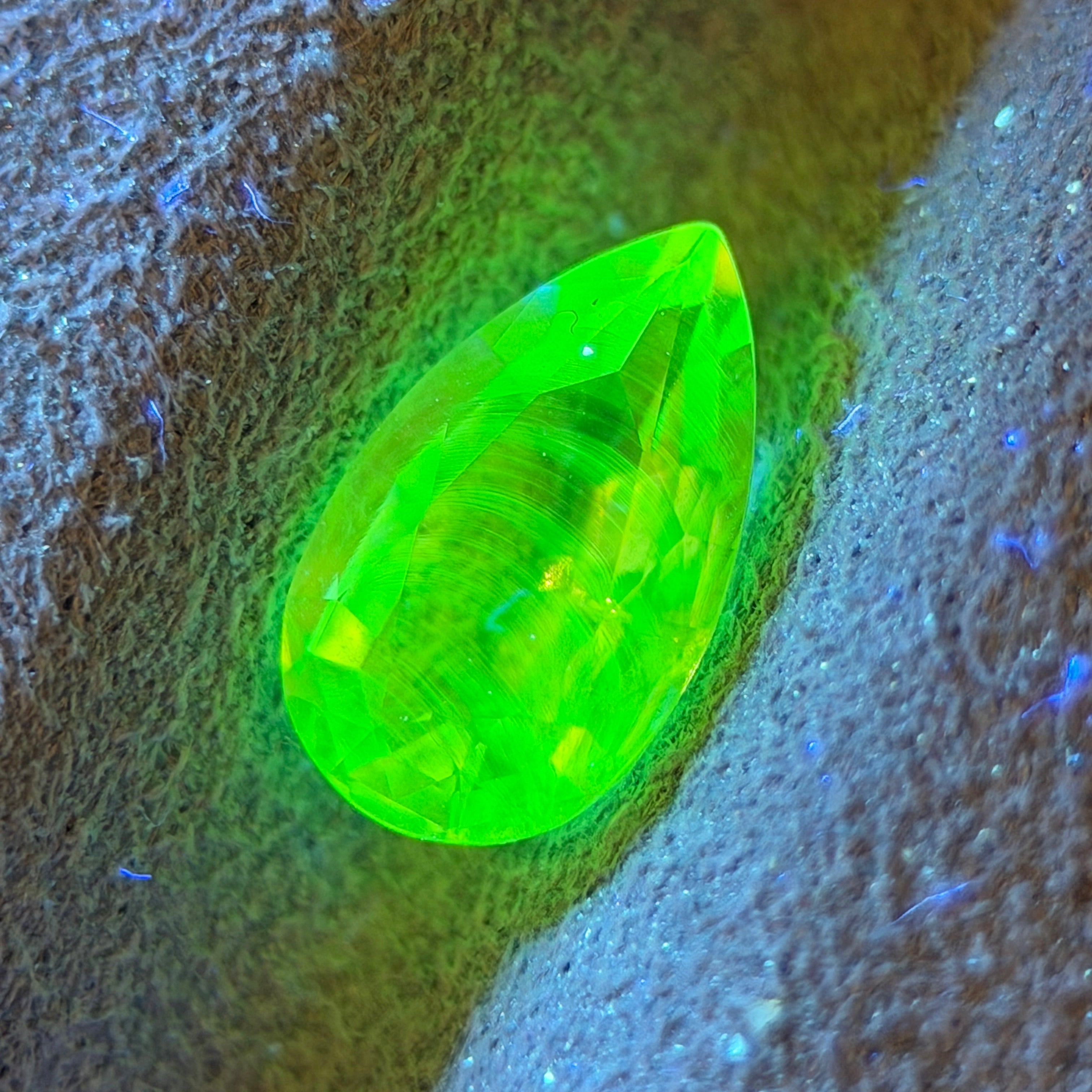 墨西哥玻璃蛋白石 – 0.62 克拉梨形切割 (4.6 x 8.0 毫米) – 強烈綠色紫外線螢光