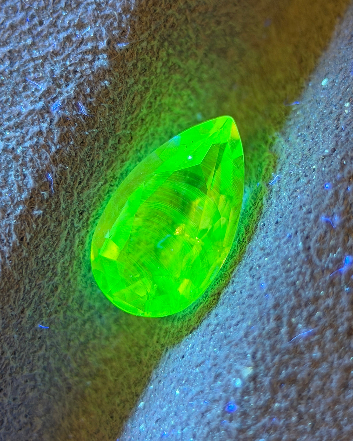 墨西哥玻璃蛋白石 – 0.62 克拉梨形切割 (4.6 x 8.0 毫米) – 強烈綠色紫外線螢光