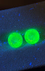 Mexican Hyalite Pair – Total 2.45 ctw (1.21 ct & 1.24 ct) Round Brilliant Cut (7.4 mm & 7.5 mm) – Intense Green UV Fluorescence