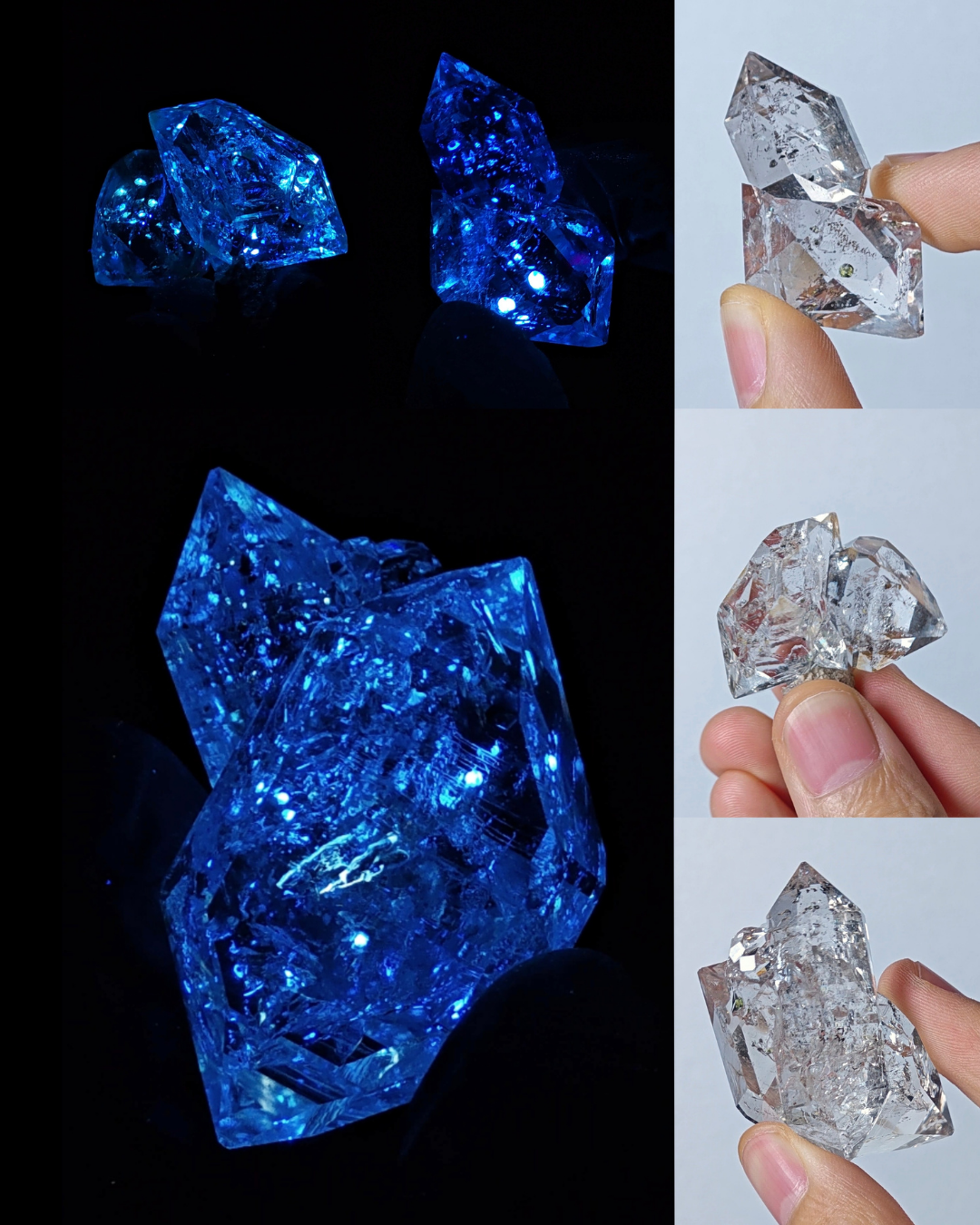 Highly Fluorescent Xinjiang Petroleum Herkimer Quartz Crystals | Gem-Clear Cluster Specimens