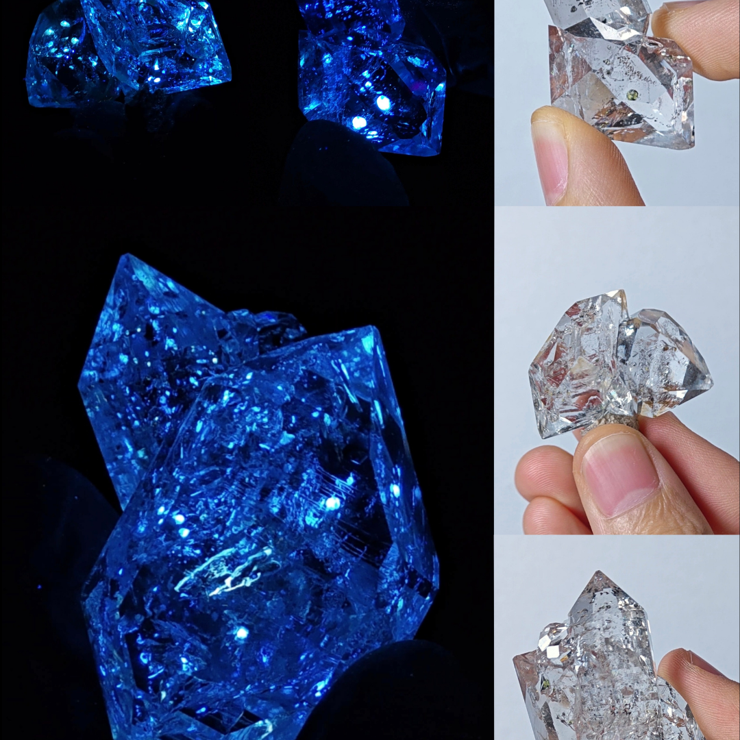 Highly Fluorescent Xinjiang Petroleum Herkimer Quartz Crystals | Gem-Clear Cluster Specimens