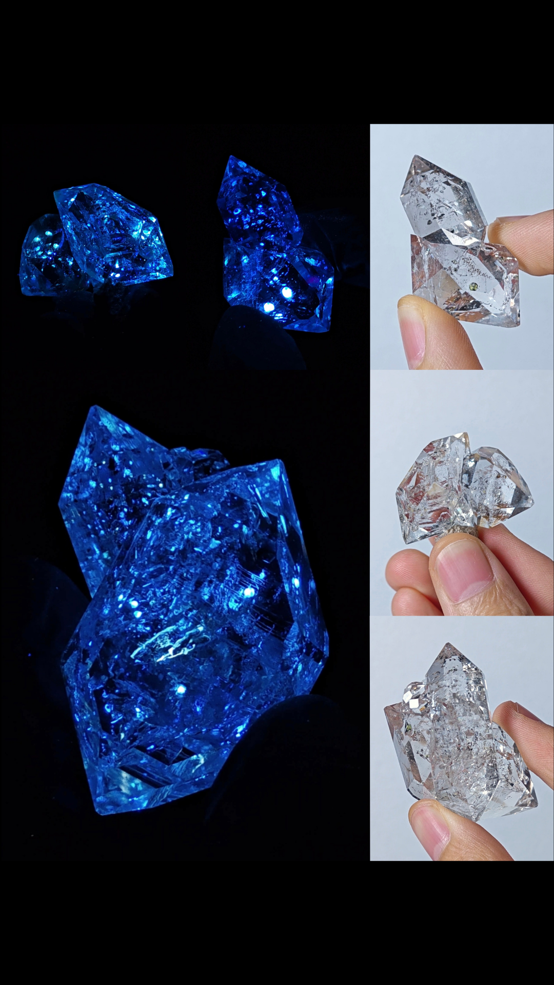 Highly Fluorescent Xinjiang Petroleum Herkimer Quartz Crystals | Gem-Clear Cluster Specimens