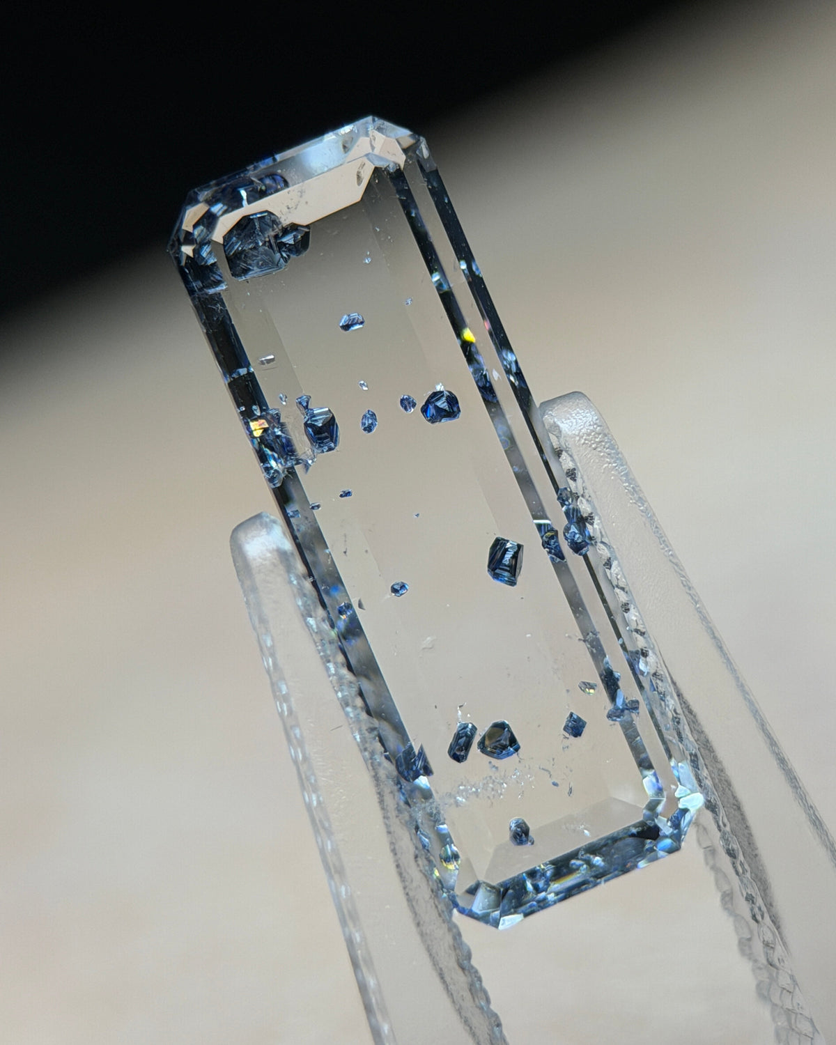 Natural Anatase in Quartz – 2.00 ct Elongated Octagon Cut (4.6 x 13.9 mm) – Mozambique – Floating Metallic Crystal Inclusions