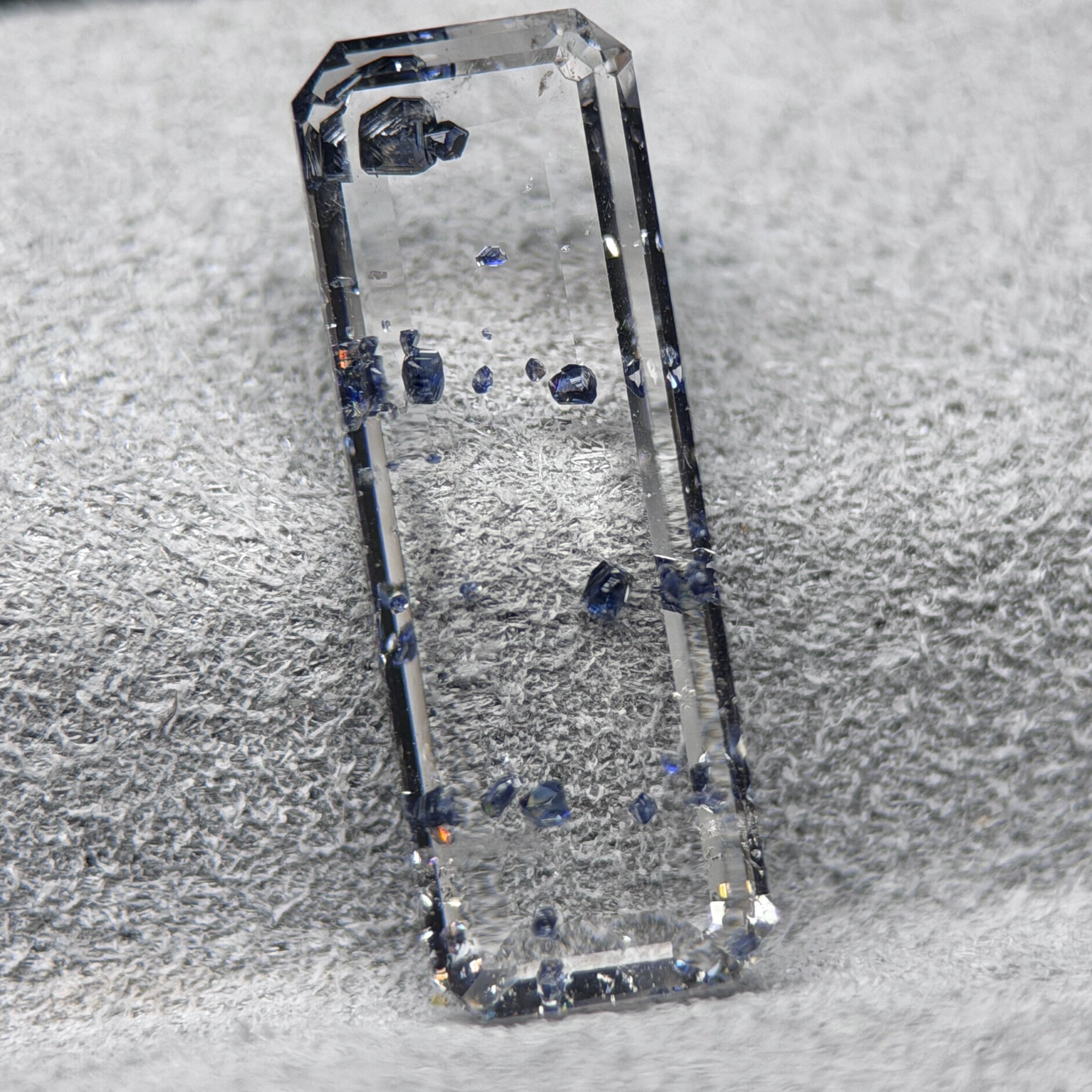Natural Anatase in Quartz – 2.00 ct Elongated Octagon Cut (4.6 x 13.9 mm) – Mozambique – Floating Metallic Crystal Inclusions