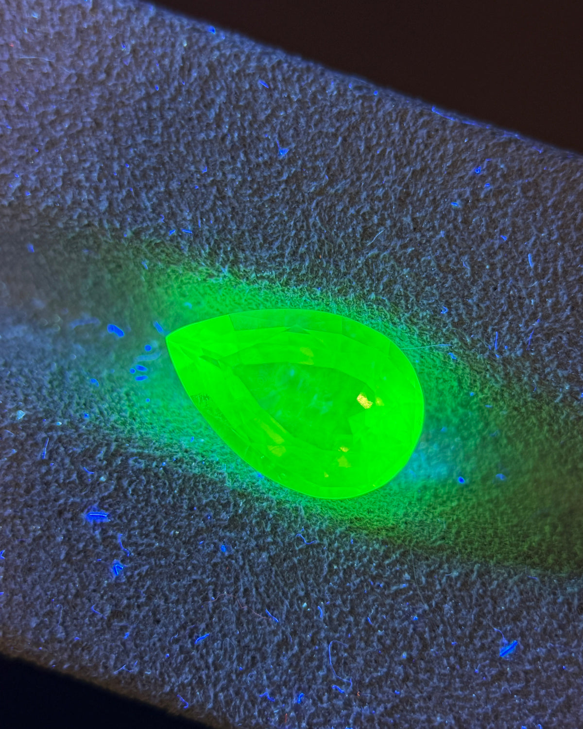 墨西哥蛋白石 (Hyalite) – 2.94 克拉梨形切割 (8.5 x 13.0 mm) – 強烈綠色紫外線螢光