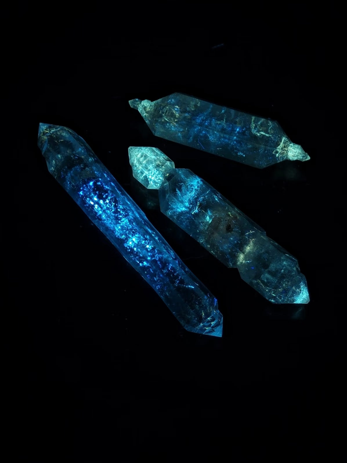 Trio Set of Slender Candy Petroleum Herkimer Quartz Crystals | Guizhou