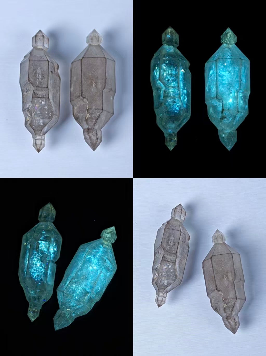 Rare Double-Scepter Petroleum Herkimer Quartz Crystals Pair | High Fluorescence