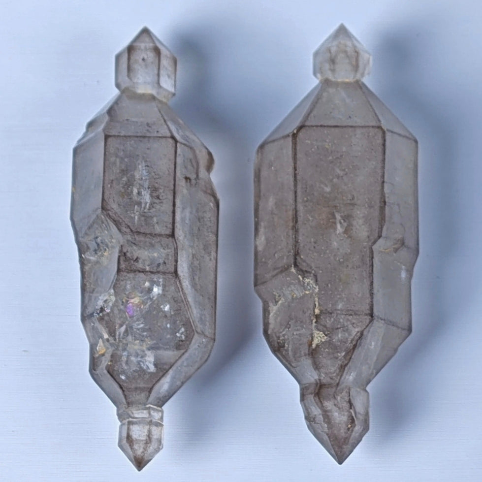 Rare Double-Scepter Petroleum Herkimer Quartz Crystals Pair | High Fluorescence