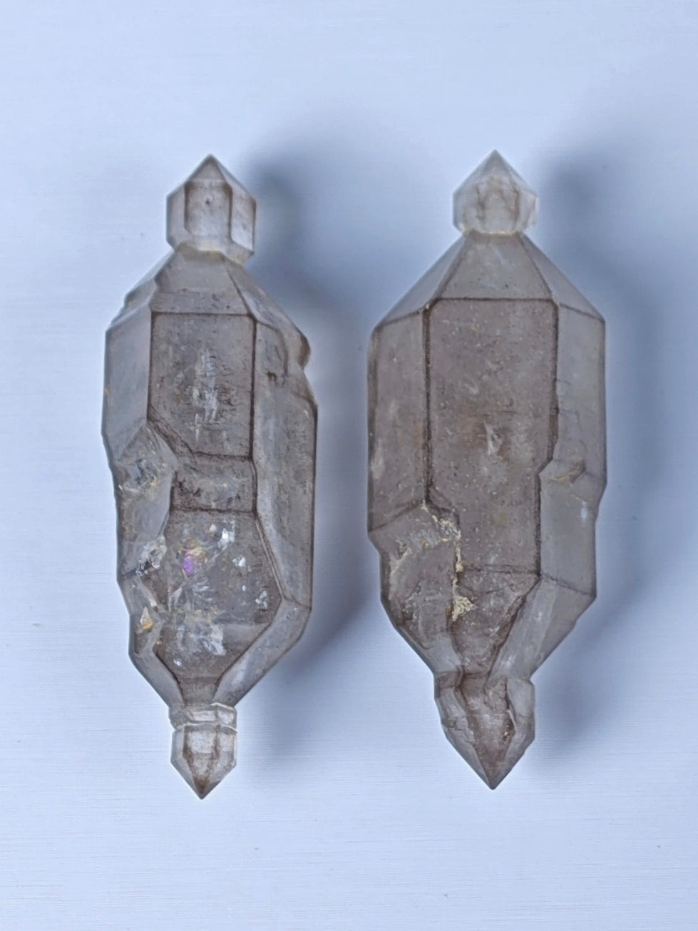 Rare Double-Scepter Petroleum Herkimer Quartz Crystals Pair | High Fluorescence