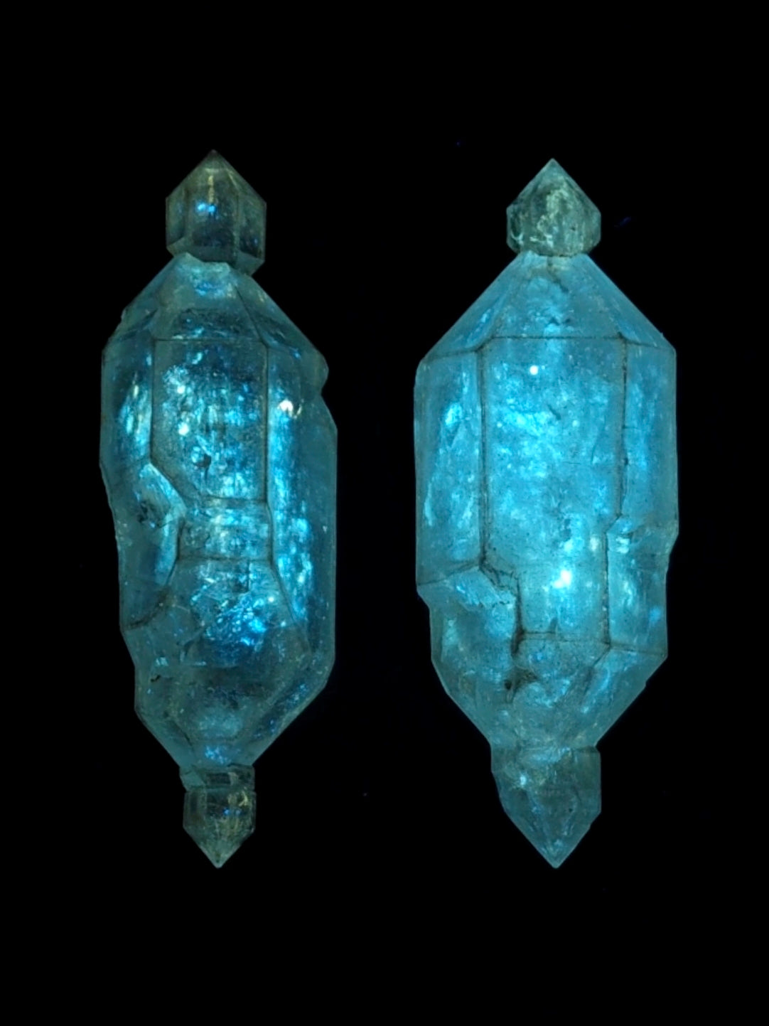 Rare Double-Scepter Petroleum Herkimer Quartz Crystals Pair | High Fluorescence