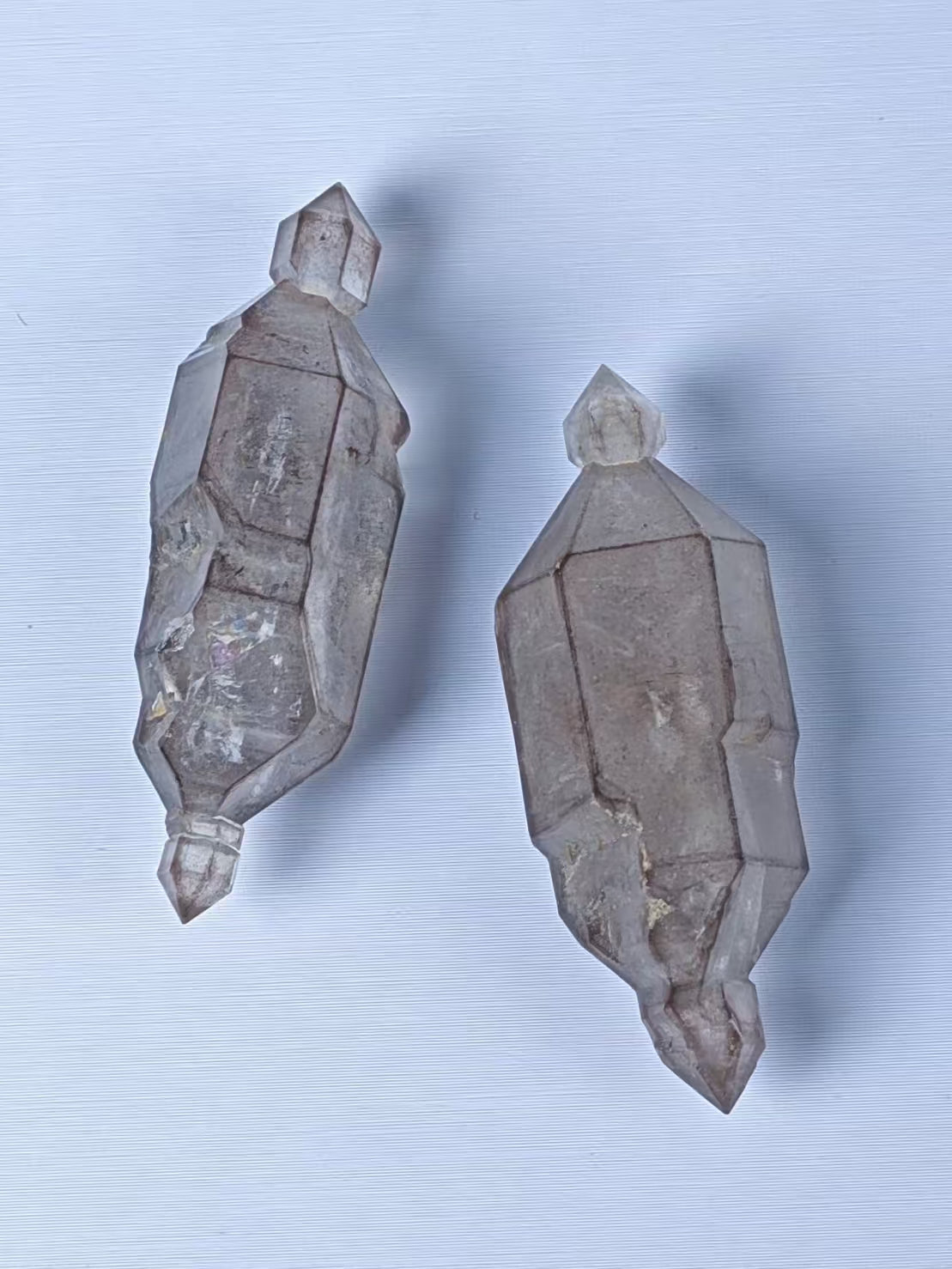 Rare Double-Scepter Petroleum Herkimer Quartz Crystals Pair | High Fluorescence