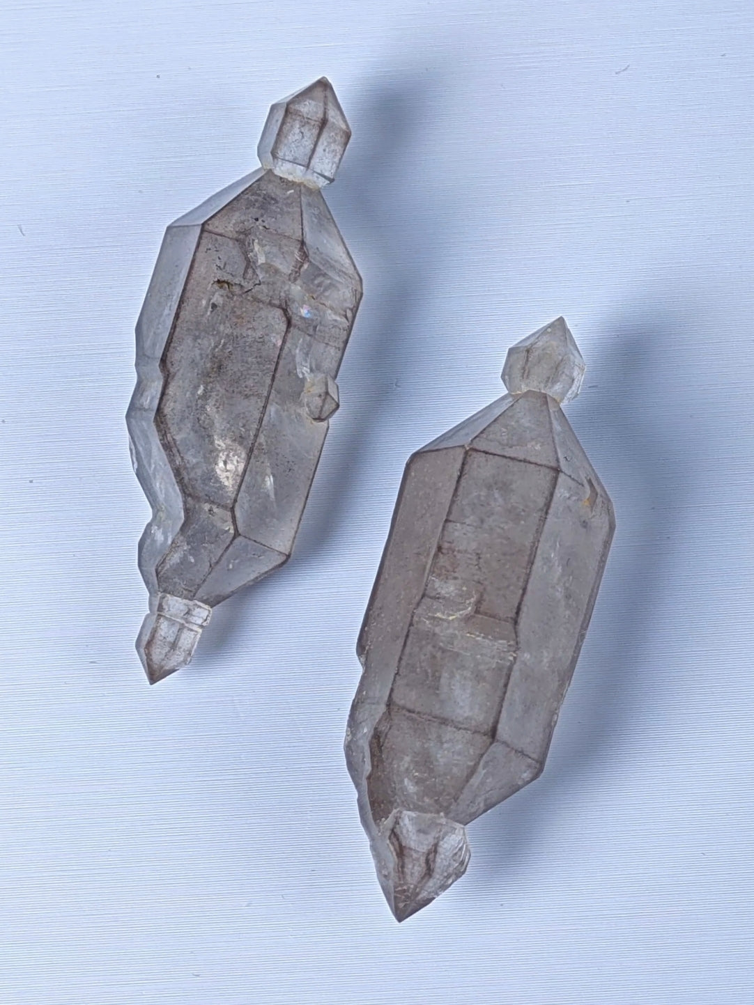 Rare Double-Scepter Petroleum Herkimer Quartz Crystals Pair | High Fluorescence