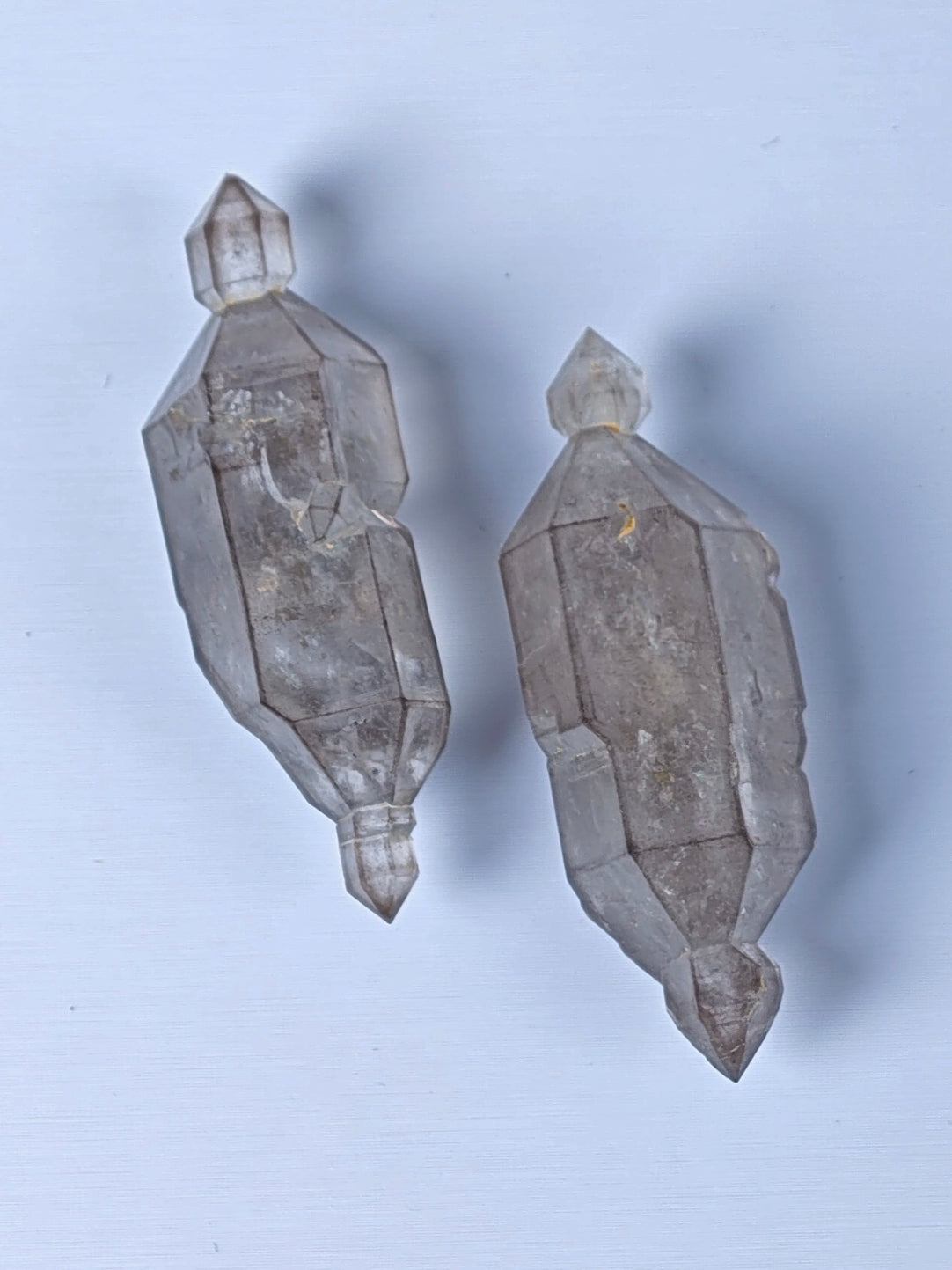 Rare Double-Scepter Petroleum Herkimer Quartz Crystals Pair | High Fluorescence