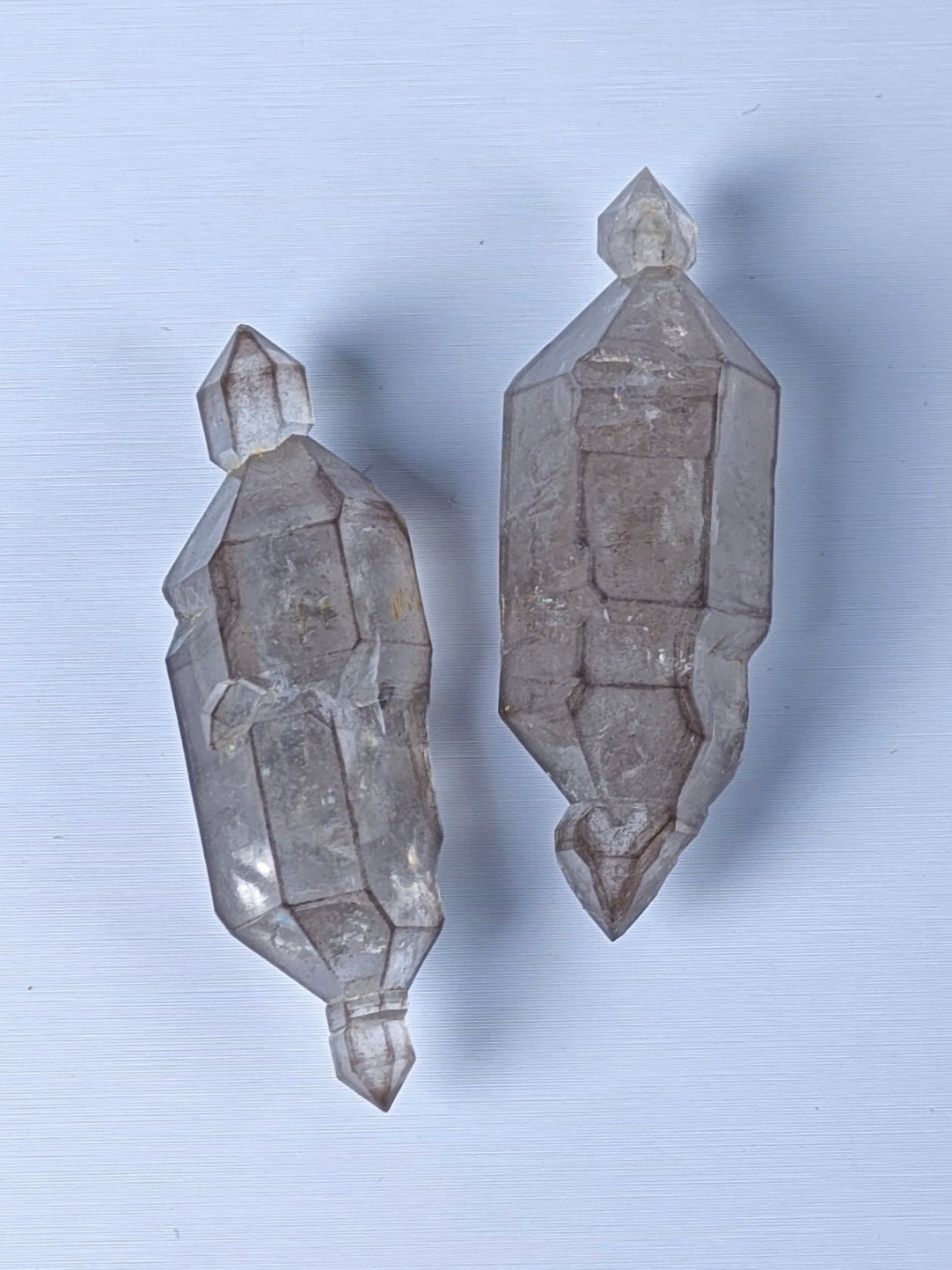 Rare Double-Scepter Petroleum Herkimer Quartz Crystals Pair | High Fluorescence