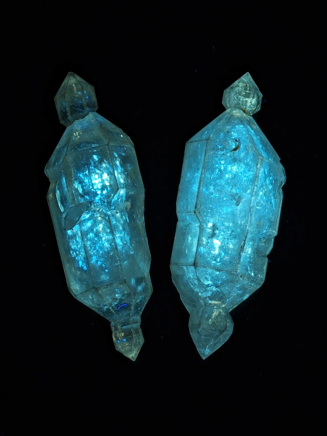 Rare Double-Scepter Petroleum Herkimer Quartz Crystals Pair | High Fluorescence
