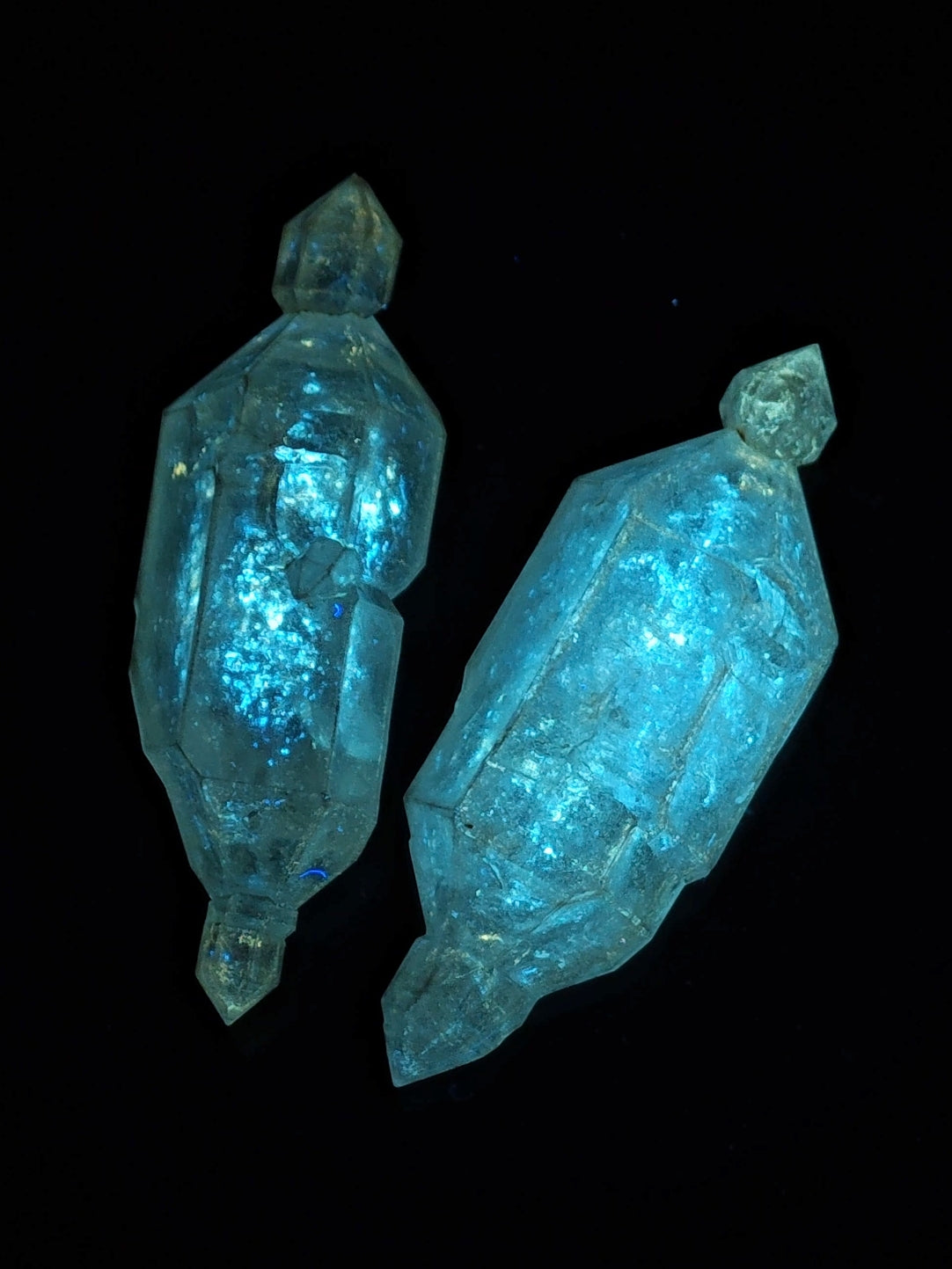 Rare Double-Scepter Petroleum Herkimer Quartz Crystals Pair | High Fluorescence