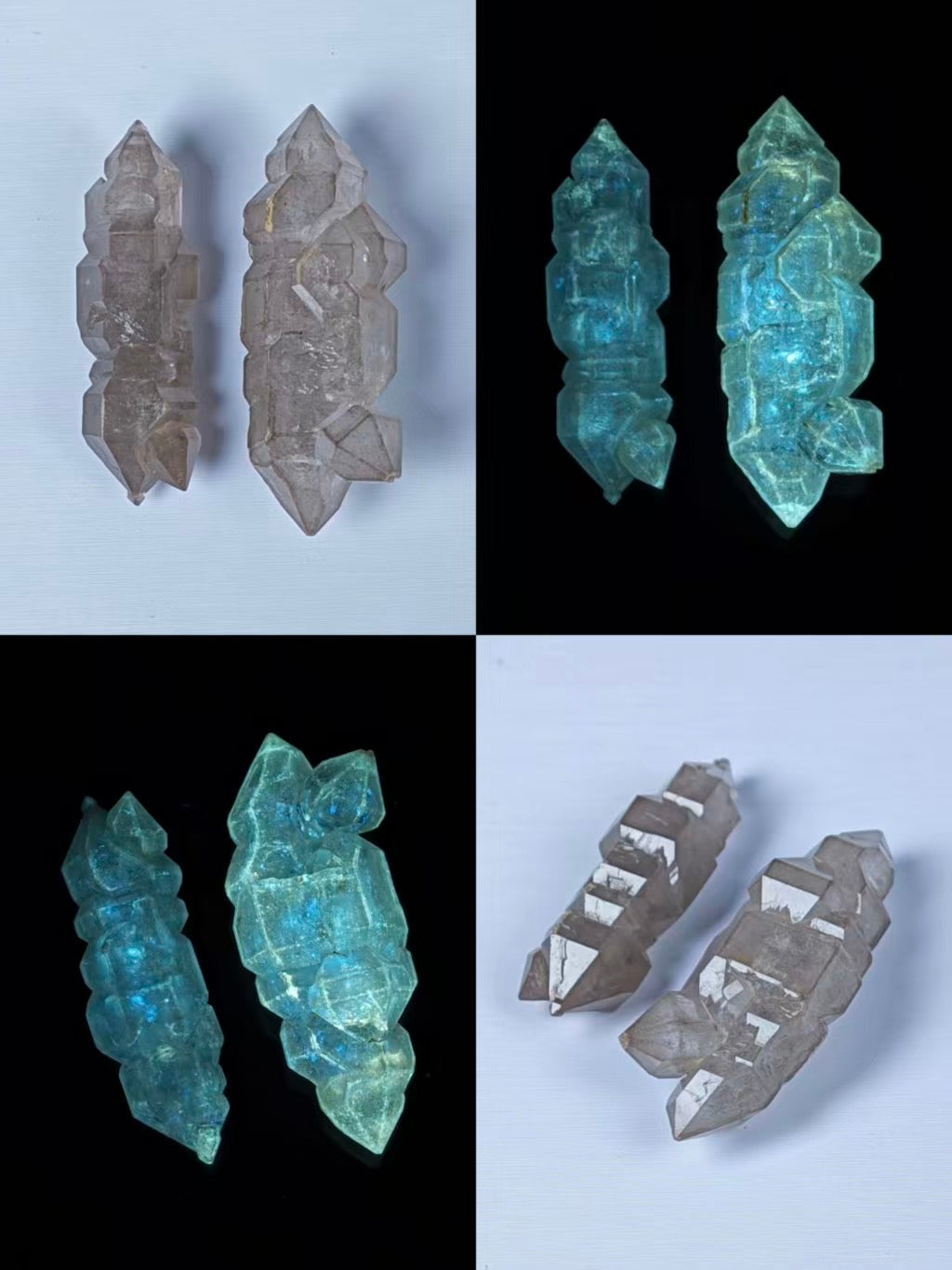 Multi-Terminated Skeletal Petroleum Herkimer Quartz Crystals Pair | High Fluorescence