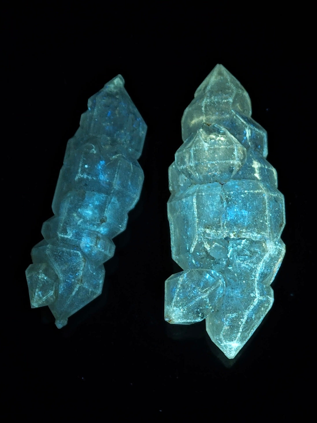 Multi-Terminated Skeletal Petroleum Herkimer Quartz Crystals Pair | High Fluorescence