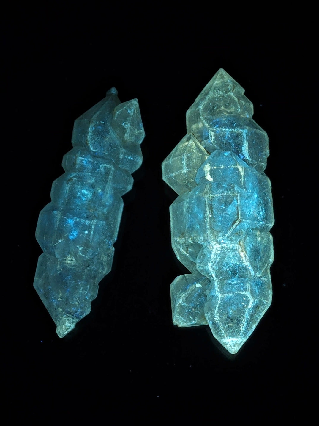 Multi-Terminated Skeletal Petroleum Herkimer Quartz Crystals Pair | High Fluorescence