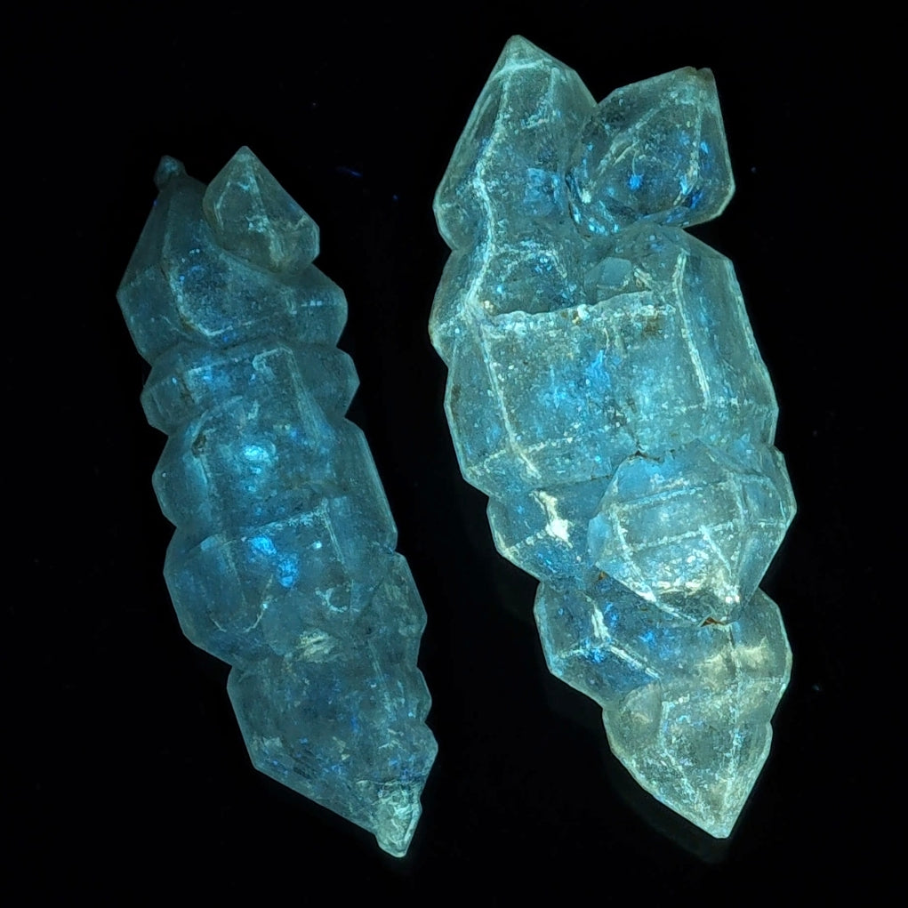 Multi-Terminated Skeletal Petroleum Herkimer Quartz Crystals Pair | High Fluorescence