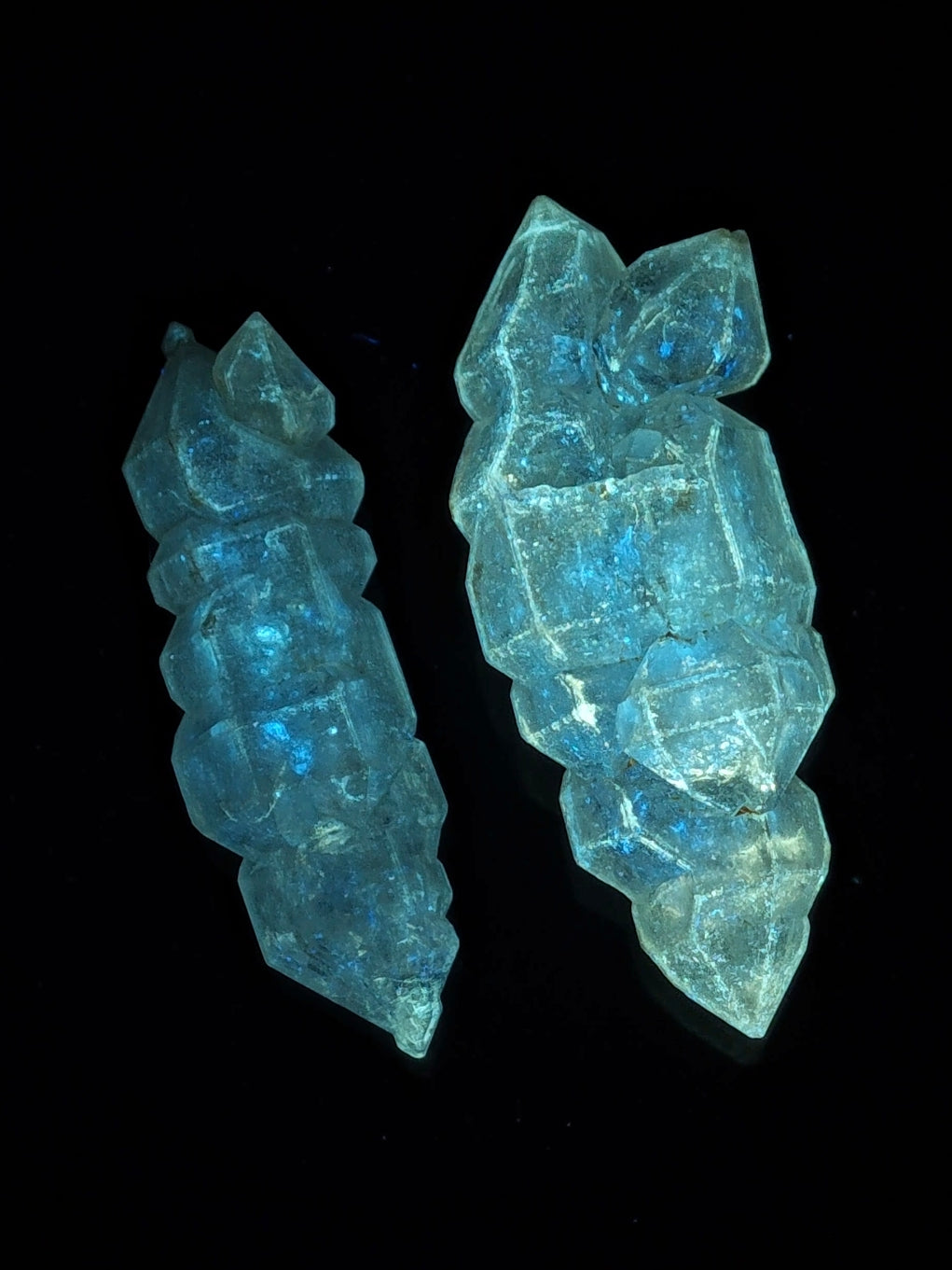 Multi-Terminated Skeletal Petroleum Herkimer Quartz Crystals Pair | High Fluorescence
