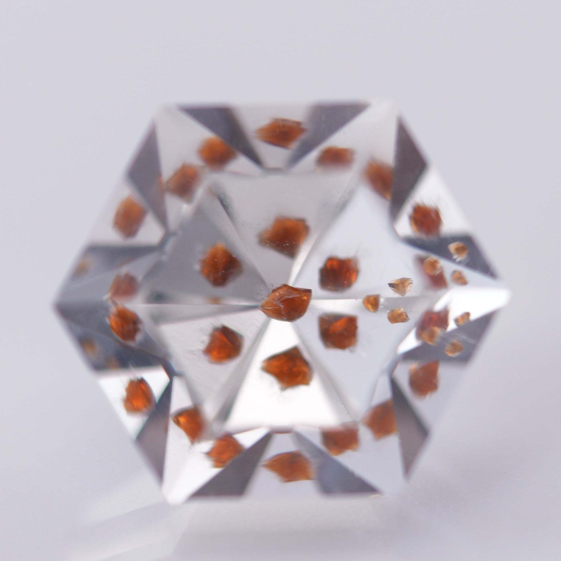 Natural Quartz with Garnet Inclusions – Hexagon Kaleidoscope Cut – Brazil – Red Garnet Crystals
