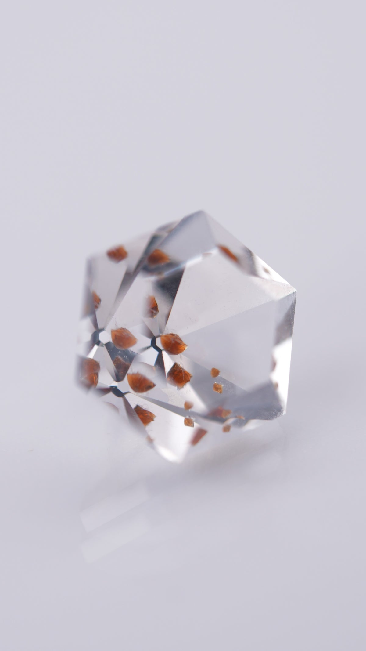 Natural Quartz with Garnet Inclusions – Hexagon Kaleidoscope Cut – Brazil – Red Garnet Crystals