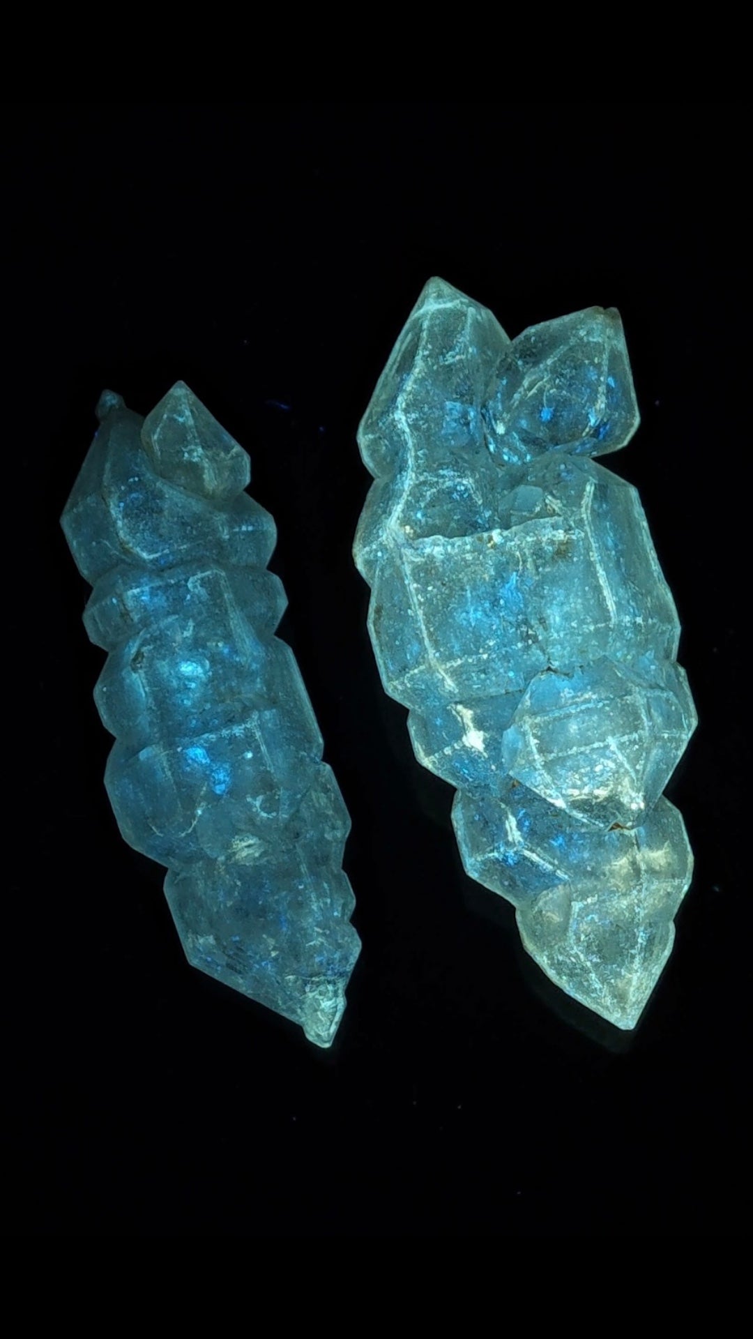 Multi-Terminated Skeletal Petroleum Herkimer Quartz Crystals Pair | High Fluorescence