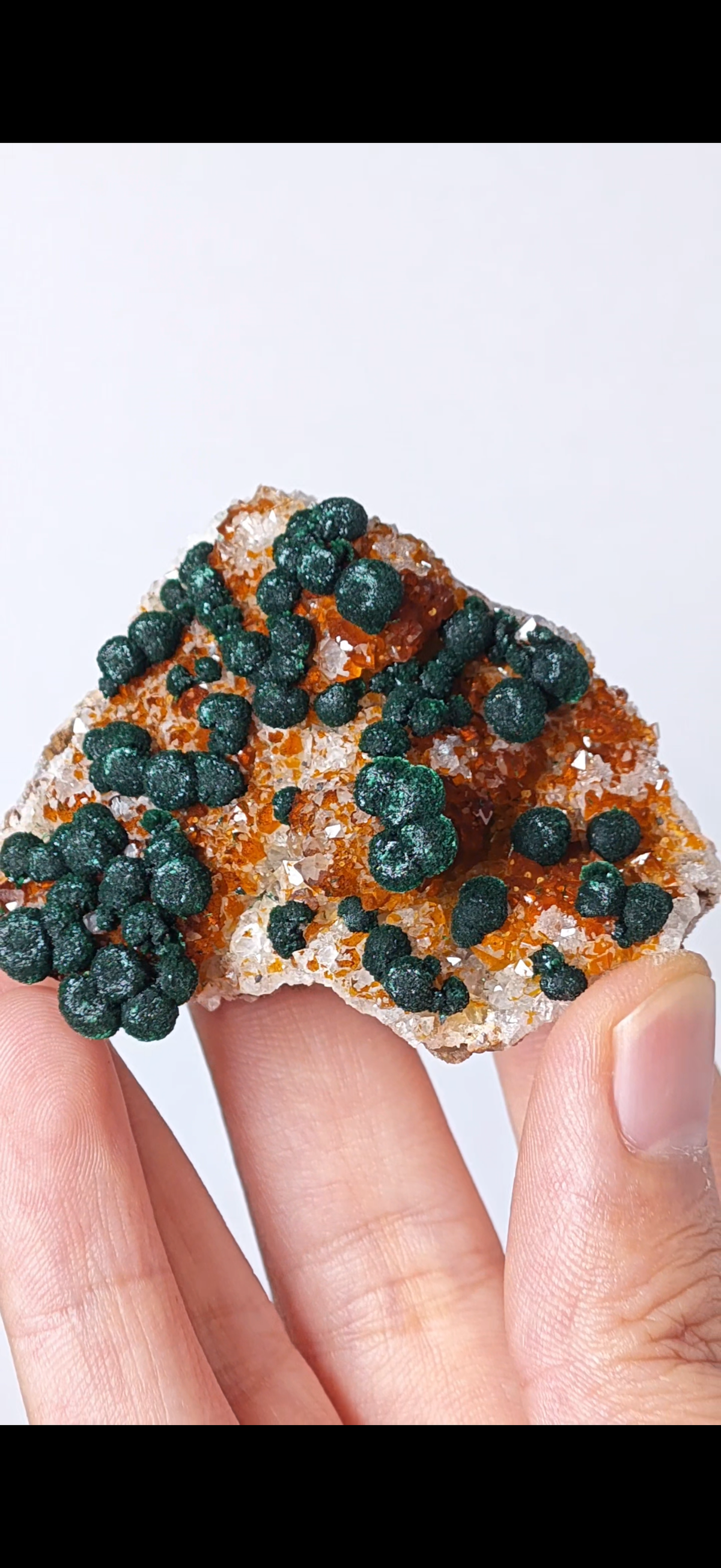 Natural Botryoidal Malachite on Caramel Quartz Cluster Specimen
