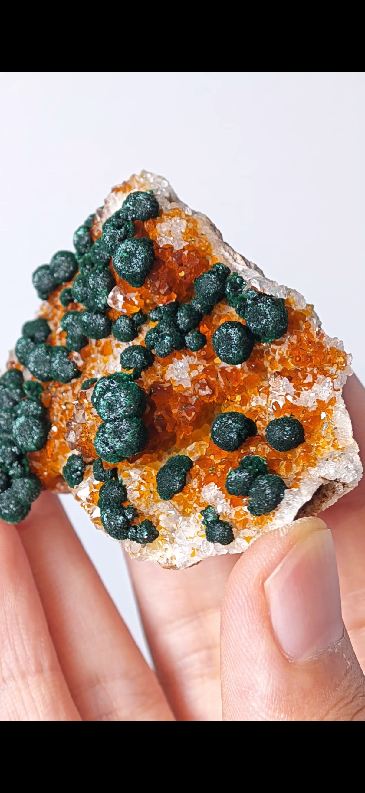 Natural Botryoidal Malachite on Caramel Quartz Cluster Specimen