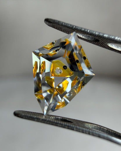 0.75ct Hand-Cut Shield Petroleum Quartz | Unique Golden Enhydro Crystal