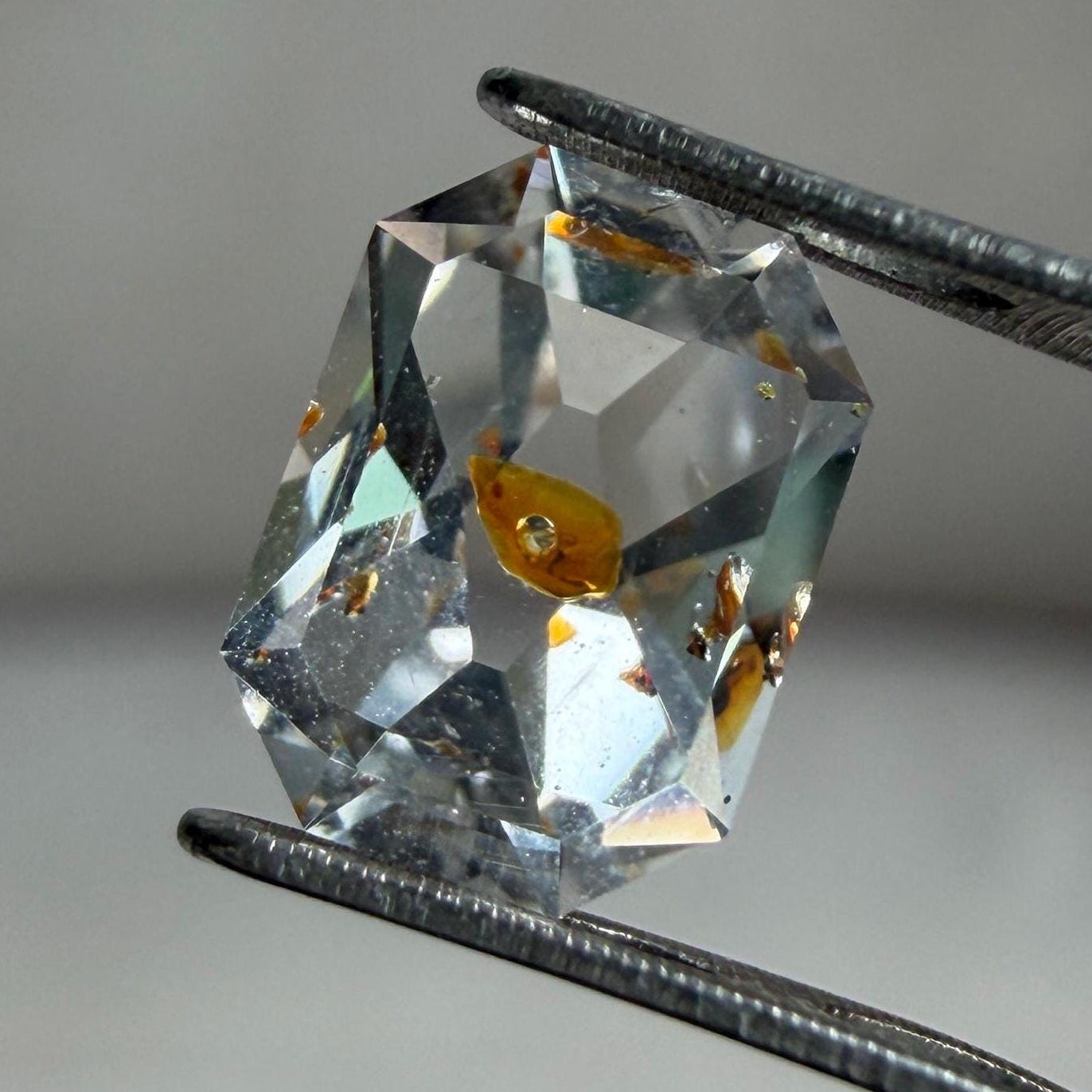 0.92ct Hand-Cut Octagon Petroleum Quartz | Golden Enhydro Crystal