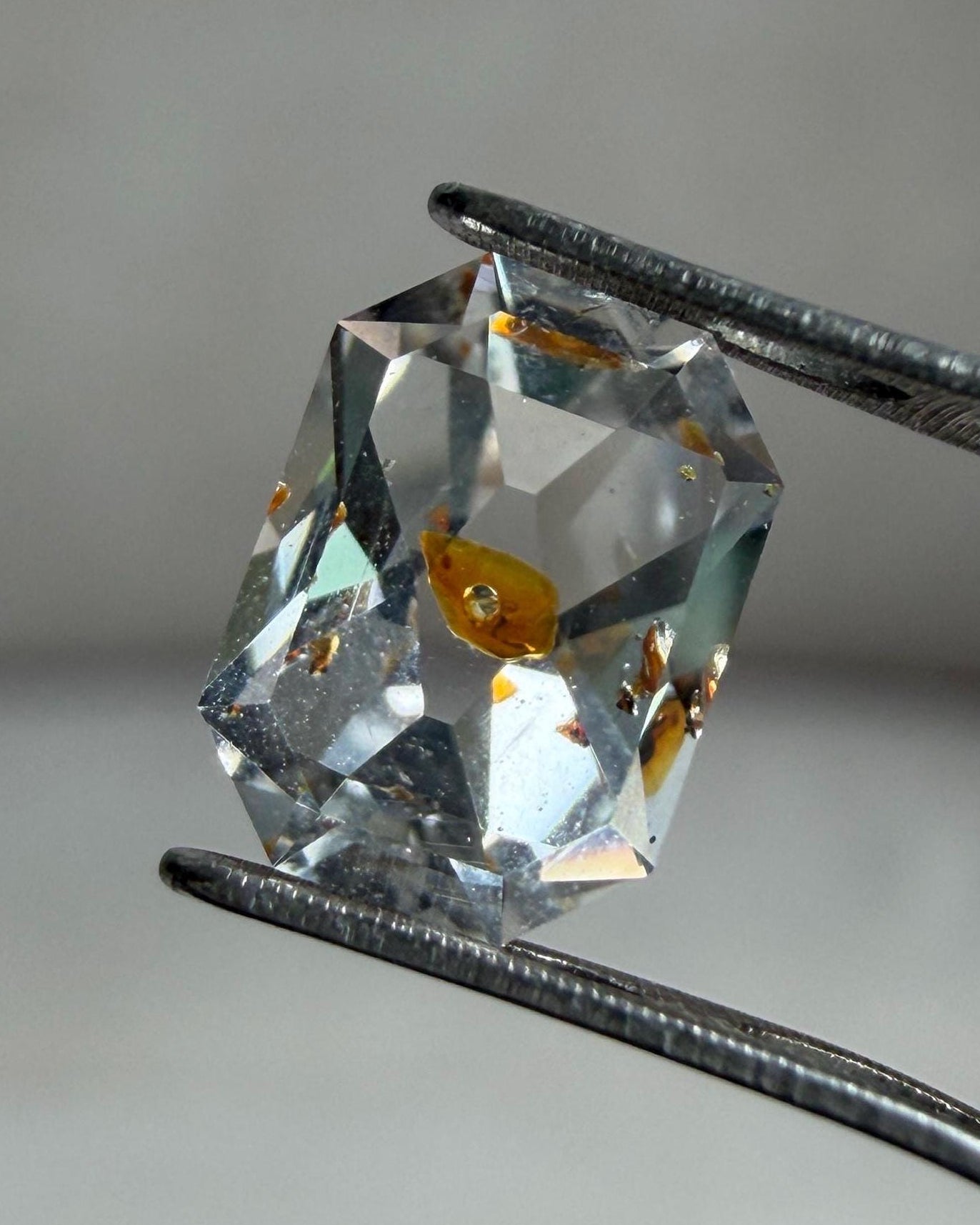 0.92ct Hand-Cut Octagon Petroleum Quartz | Golden Enhydro Crystal