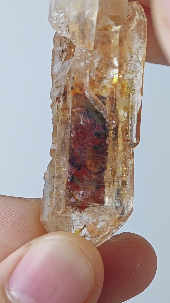 Natural Spicy Strip Red Clay Petroleum Skeletal Quartz Specimen with Dynamic Bubbles | Madagascar