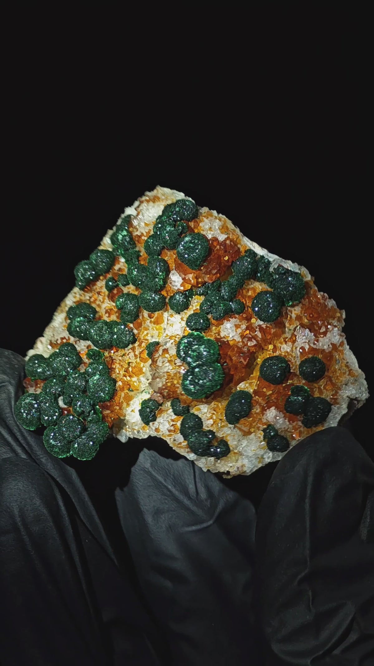 Natural Botryoidal Malachite on Caramel Quartz Cluster Specimen