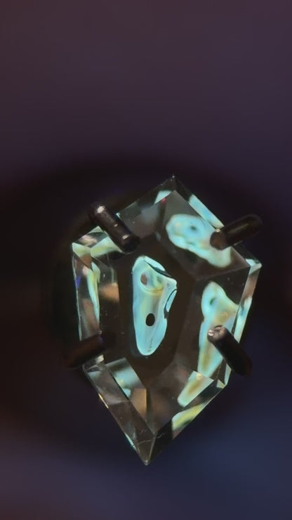 0.32 ct Shield Cut Petroleum Quartz with Moving Bubble Enhydro – Madagascar (4.3 x 6.7 mm)