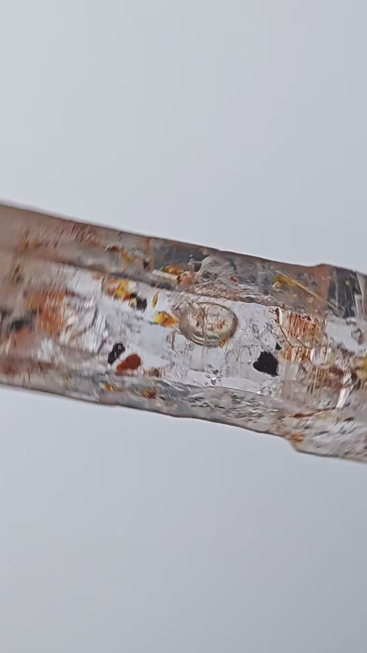 Natural Elongated Multi-Enhydro Petroleum Quartz Crystal Specimen with Separable Black Sand Inclusions | Madagascar