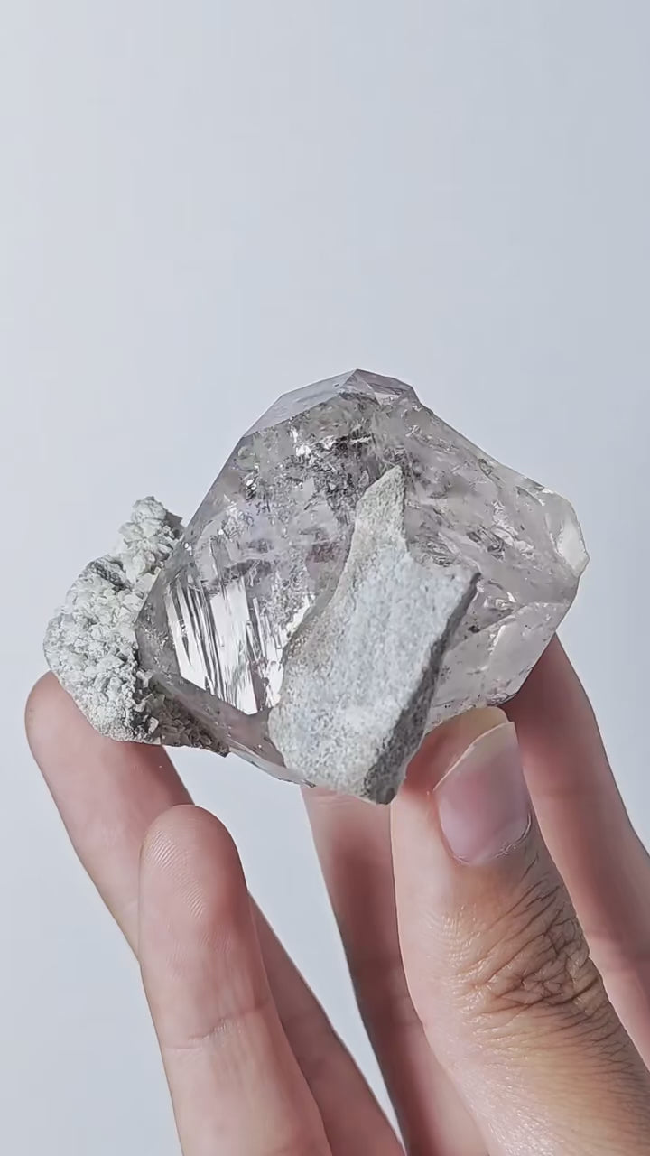 Natural Fish-Shaped Xinjiang Herkimer Diamond Quartz with Matrix | Multi-Color Fluorescence