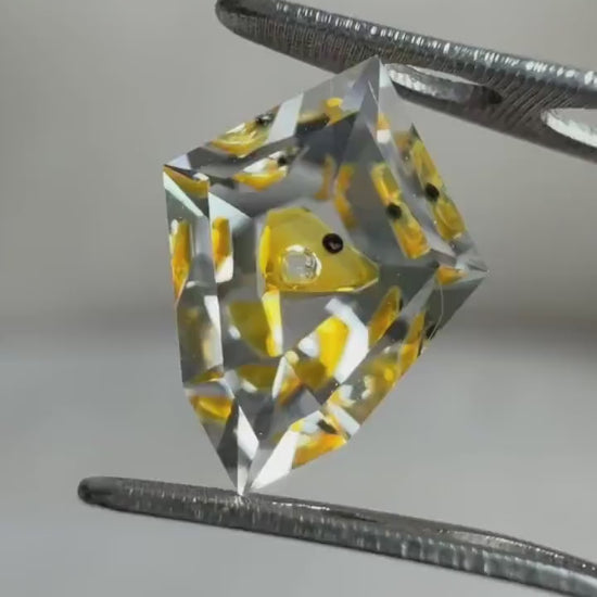 0.75ct Hand-Cut Shield Petroleum Quartz | Unique Golden Enhydro Crystal