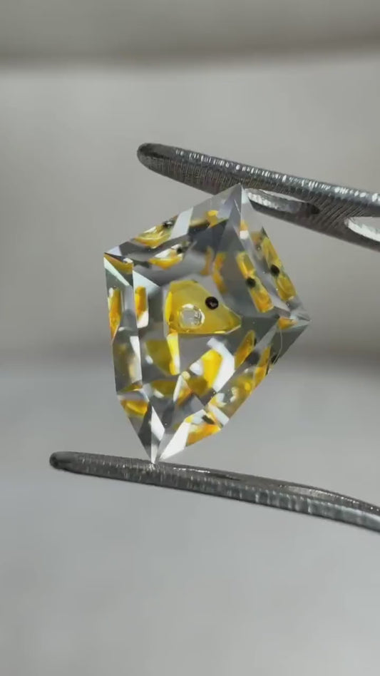 0.75ct Hand-Cut Shield Petroleum Quartz | Unique Golden Enhydro Crystal